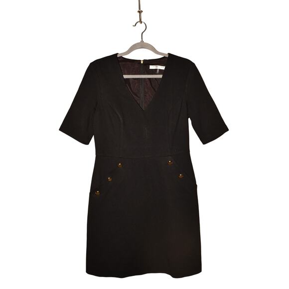 TRINA TURK $298 Black Short Sleeve Ponte Knit Fit & Flare Dress V-Neck Size 8 - Picture 1 of 3